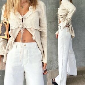 H&M Beige Ruffle Tie-Front Blouse